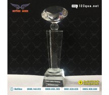 Kỷ niệm chương pha lê hình trụ gắn viên kim cương